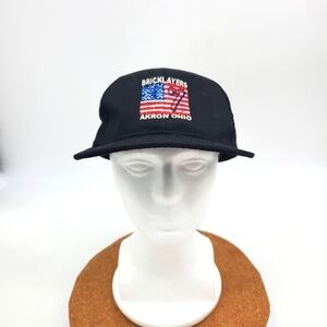 Bricklayer Union Hat Akron Ohio Snapback Cap Vtg USA Black